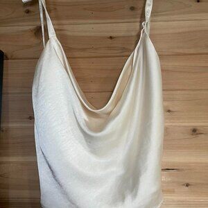 Cream Satin Cowl Neck Tank